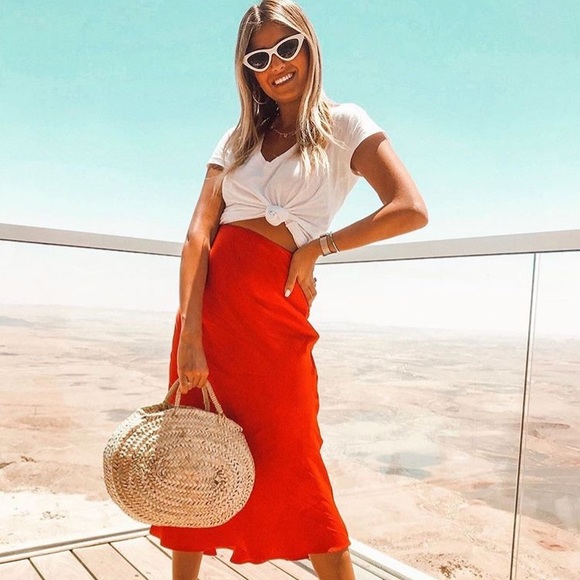 Zara Dresses & Skirts - ZARA RED SATIN SKIRT